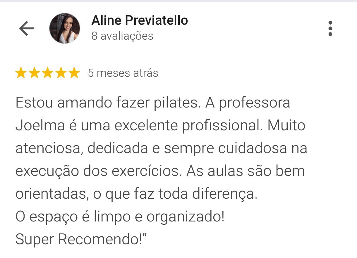 Avaliação de 5 estrelas de Aline Previatello no Google